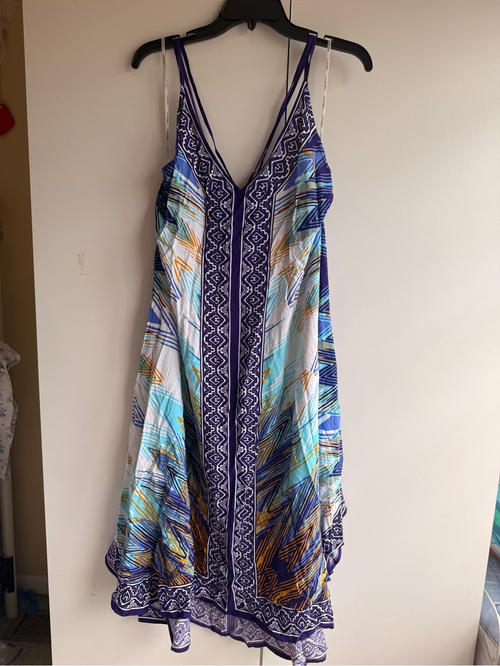 V-Neck Printed Criss-cross halter back Maxi Dress in Blue and White